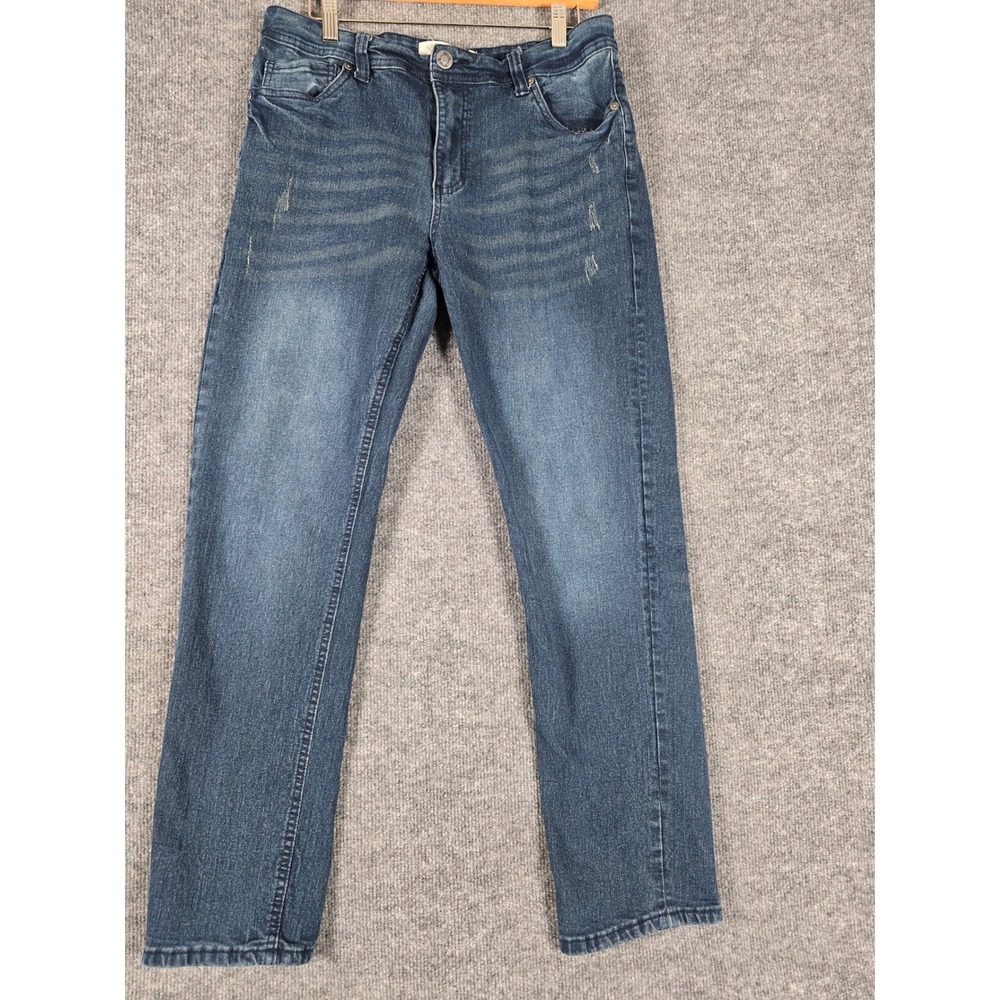 Stitches & Rivets‎ Mens Blue Wash Slim Fit Jeans Size 32x30 Distressed Detail